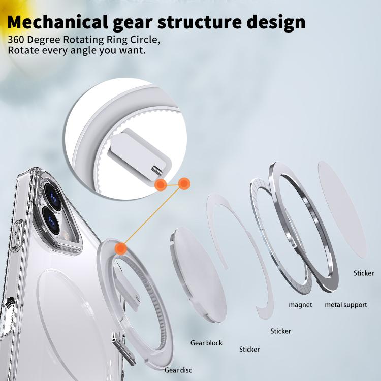 For iPhone 16 360-degree Rotating MagSafe Magnetic Holder Phone Case(Transparent) - iPhone 16 Cases by buy2fix | Online Shopping UK | buy2fix