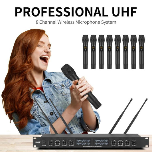 YT8 Wireless 8 Channel UHF Handheld Microphone for Stage Show 8 Short Microphones - Microphone by buy2fix | Online Shopping UK | buy2fix
