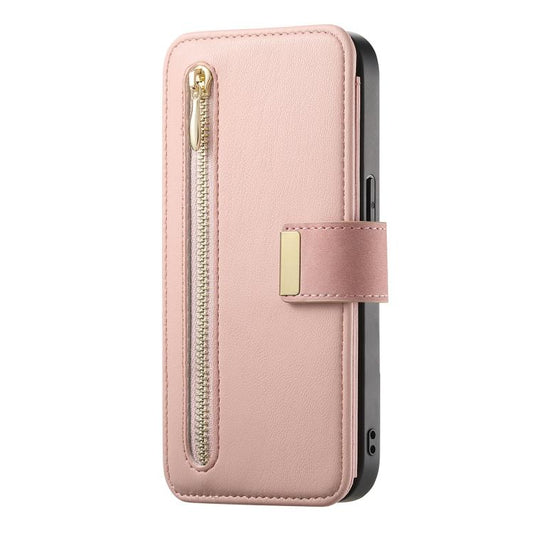 For iPhone 15 Ring Zipper Wallet RFID Blocking MagSafe Leather Phone Case(Pink) - iPhone 15 Cases by buy2fix | Online Shopping UK | buy2fix