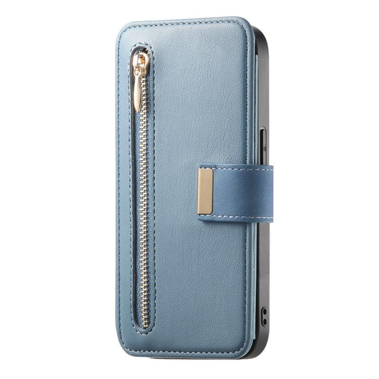 For iPhone 15 Ring Zipper Wallet RFID Blocking MagSafe Leather Phone Case(Blue) - iPhone 15 Cases by buy2fix | Online Shopping UK | buy2fix