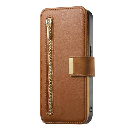 For iPhone 13 Pro Max Ring Zipper Wallet RFID Blocking MagSafe Leather Phone Case(Brown) - iPhone 13 Pro Max Cases by buy2fix | Online Shopping UK | buy2fix