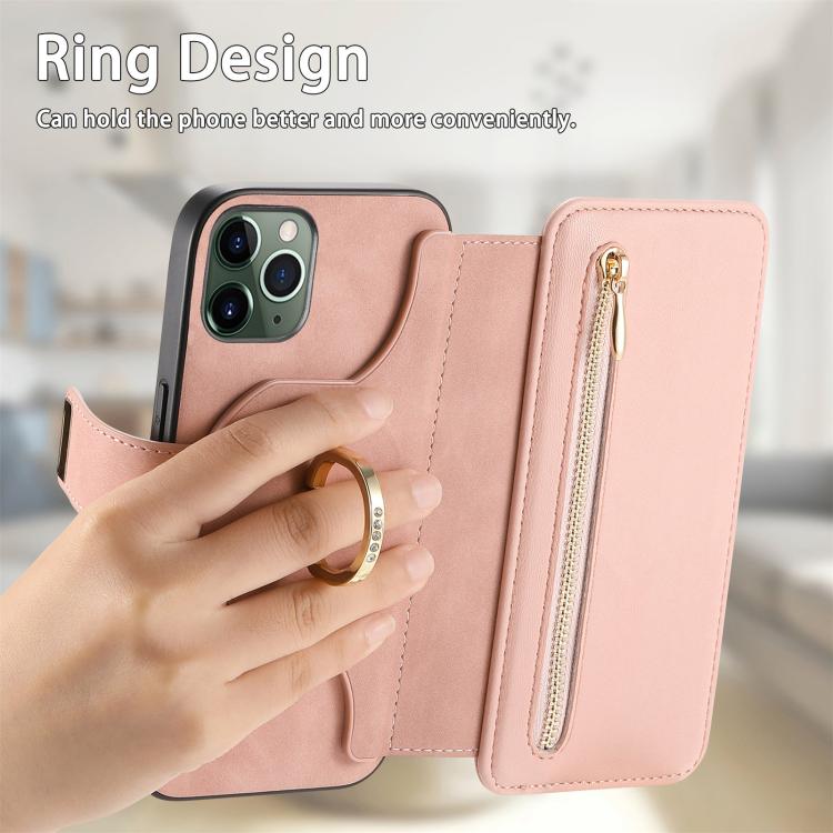 For iPhone 11 Pro Max Ring Zipper Wallet RFID Blocking MagSafe Leather Phone Case(Pink) - iPhone 11 Pro Max Cases by buy2fix | Online Shopping UK | buy2fix