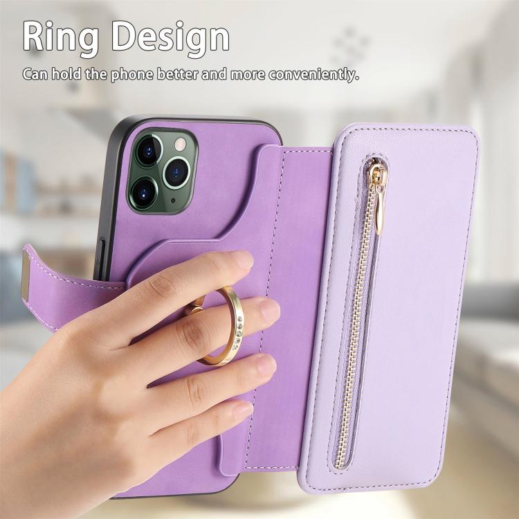 For iPhone 11 Pro Ring Zipper Wallet RFID Blocking MagSafe Leather Phone Case(Purple) - iPhone 11 Pro Cases by buy2fix | Online Shopping UK | buy2fix