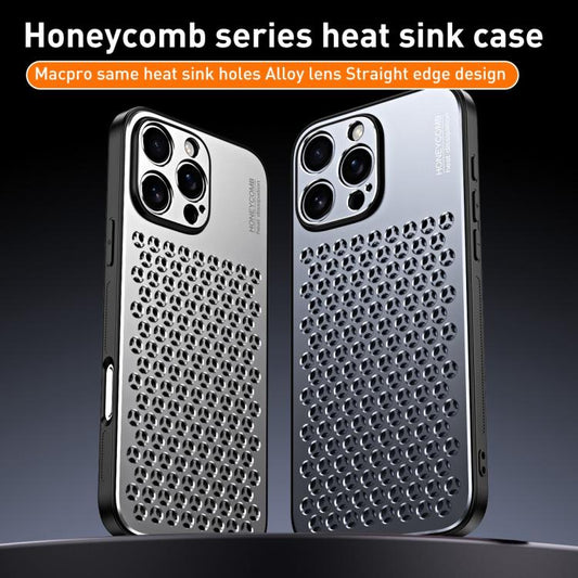 For iPhone 16 Honeycomb Radiating Alloy Phone Case(Space Silver) - iPhone 16 Cases by buy2fix | Online Shopping UK | buy2fix