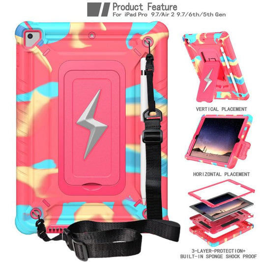 For iPad 9.7 2018 / Air / Air 2 Armor Bolt Shape Holder Silicone Hybrid PC Tablet Case(Camouflage Rose Red) - iPad 9.7 (2018) & (2017) Cases by buy2fix | Online Shopping UK | buy2fix