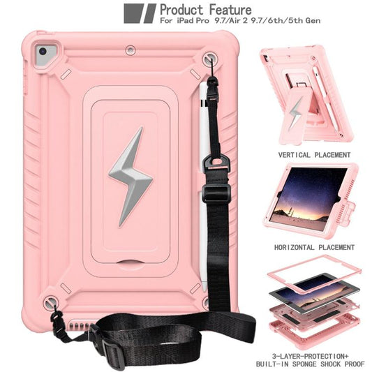 For iPad 9.7 2018 / Air / Air 2 Armor Bolt Shape Holder Silicone Hybrid PC Tablet Case(Rose Gold) - iPad 9.7 (2018) & (2017) Cases by buy2fix | Online Shopping UK | buy2fix