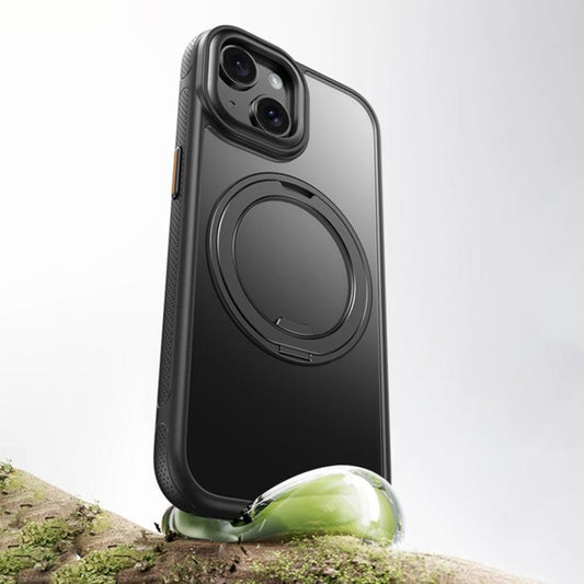 For iPhone 15 Gear 360 Rotation MagSafe Holder Phone Case(Black) - iPhone 15 Cases by buy2fix | Online Shopping UK | buy2fix