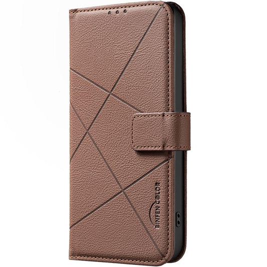 For iPhone 17 Pro Max Geometric Pattern RFID Leather Phone Case(Brown) - iPhone 17 Pro Max Cases by buy2fix | Online Shopping UK | buy2fix