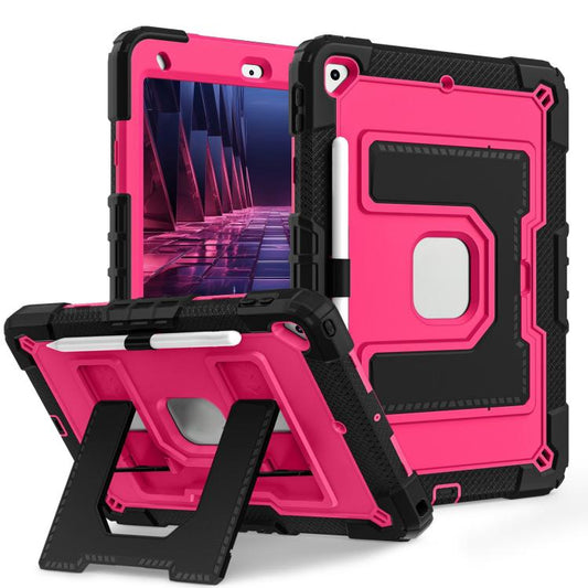 For iPad 10.2 1021 / 10.5 2019 Big Holder Silicone Hydric PC Tablet Case with Shoulder Strap(Black Rose Red) - iPad 10.2 Cases by buy2fix | Online Shopping UK | buy2fix