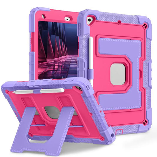 For iPad 10.2 1021 / 10.5 2019 Big Holder Silicone Hydric PC Tablet Case with Shoulder Strap(Purple Rose Red) - iPad 10.2 Cases by buy2fix | Online Shopping UK | buy2fix