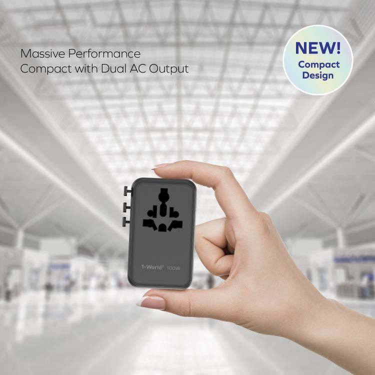 MOMAX UA23 1-World 2 4-Port Mini Universal Travel GaN Charger 100W with Dual AC(Titanium) - Plug Adaptor by MOMAX | Online Shopping UK | buy2fix