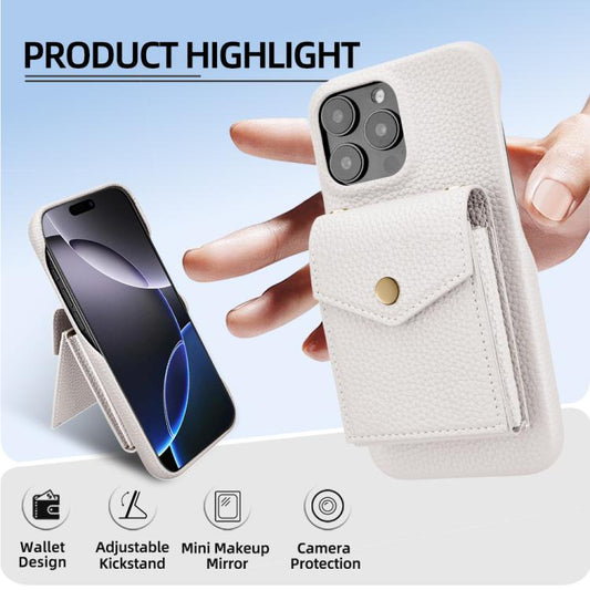 For iPhone 16 Pro Litchi Texture Vertical Card Bag Holder Phone Case with Long Lanyard(White) - iPhone 16 Pro Cases by buy2fix | Online Shopping UK | buy2fix