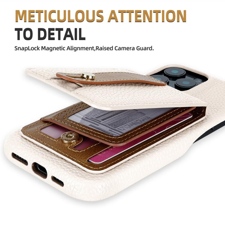 For iPhone 16 Plus Litchi Texture Leather Ring Card Bag Holder Phone Case(White) - iPhone 16 Plus Cases by buy2fix | Online Shopping UK | buy2fix