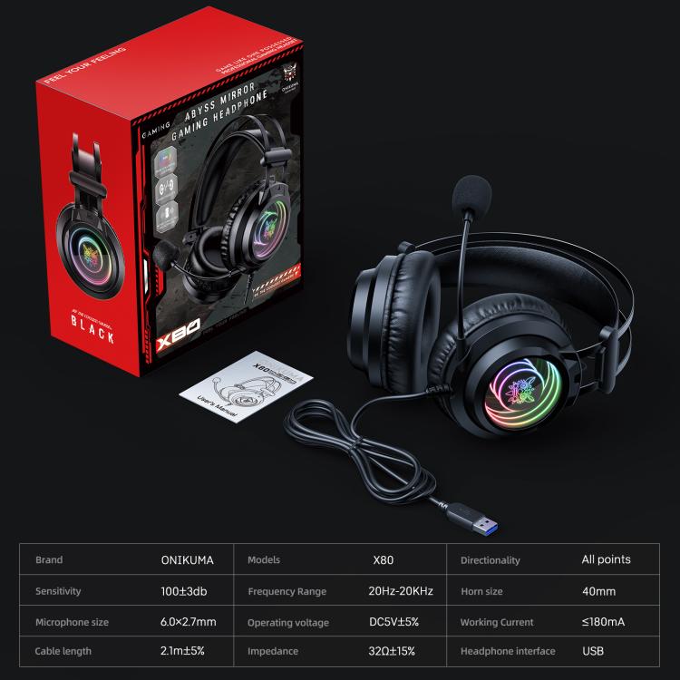 ONIKUMA X80 Abyssal Mirror Effect Game Headphones(Black) - Multimedia Headset by ONIKUMA | Online Shopping UK | buy2fix