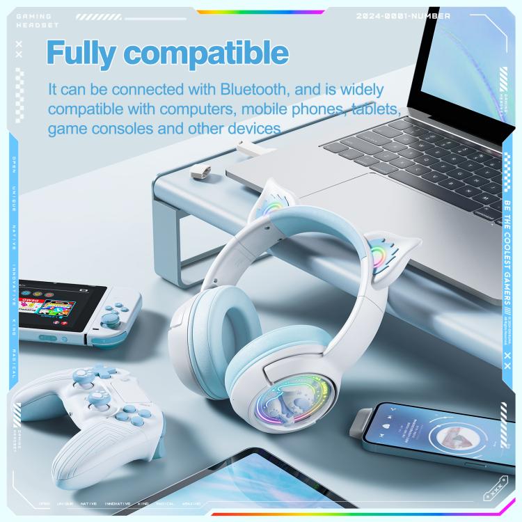 ONIKUMA B5 RGB BT / Wired / 2.4G Fox Shaped Headphones(White Blue) - Headset & Headphone by ONIKUMA | Online Shopping UK | buy2fix
