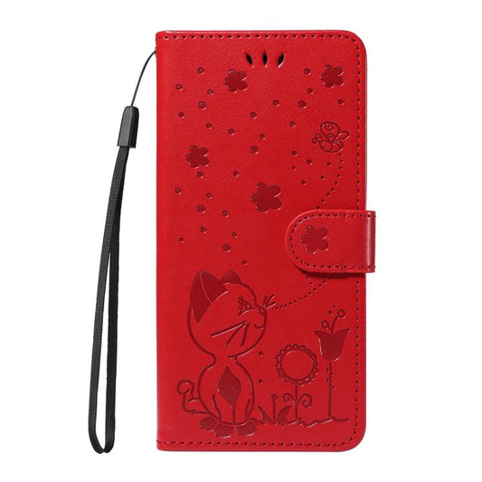 For Google Pixel 10 Pro XL 5G Global Cat and Bee Embossed Flip Leather Phone Case(Red) - Google Cases by buy2fix | Online Shopping UK | buy2fix