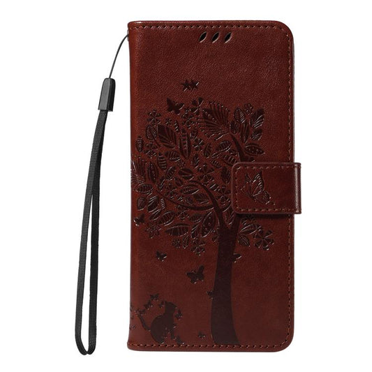 For Google Pixel 10 5G / 10 Pro 5G Global Tree & Cat Embossed Pattern Flip Leather Phone Case(Coffee) - Google Cases by buy2fix | Online Shopping UK | buy2fix