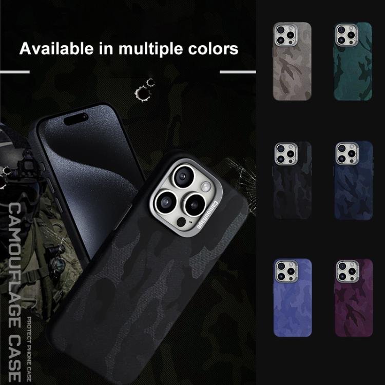 For iPhone 12 / 12 Pro Camouflage Leather Metal Frame MagSafe PC Phone Case(Army Green) - iPhone 12 / 12 Pro Cases by buy2fix | Online Shopping UK | buy2fix