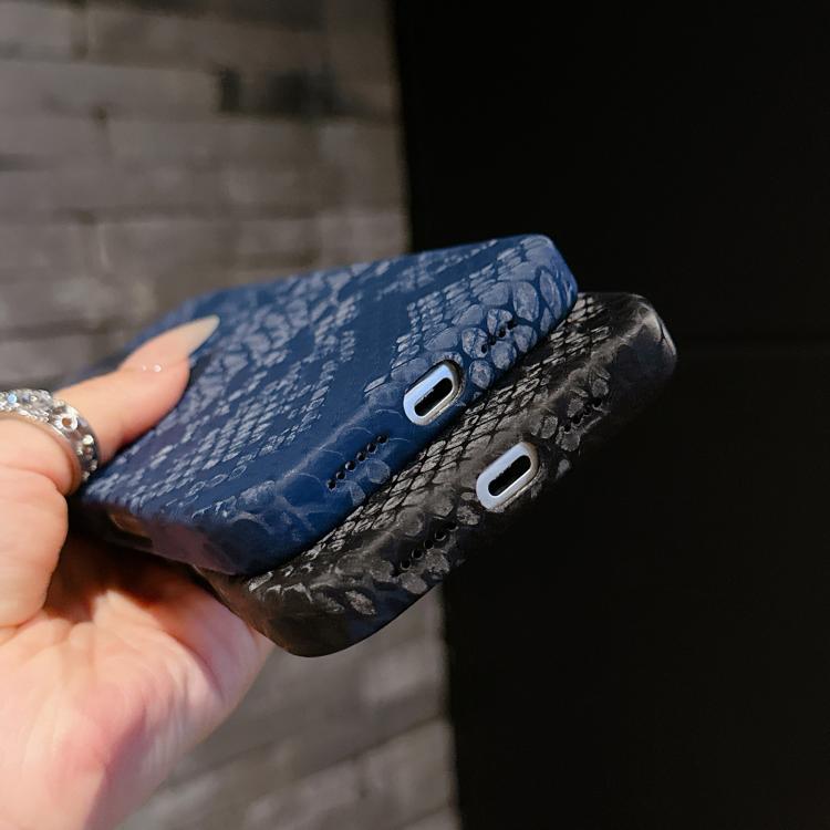 For iPhone 16 Plus Plain Leather Snake Texture PC MagSafe Phone Case(Black) - iPhone 16 Plus Cases by buy2fix | Online Shopping UK | buy2fix