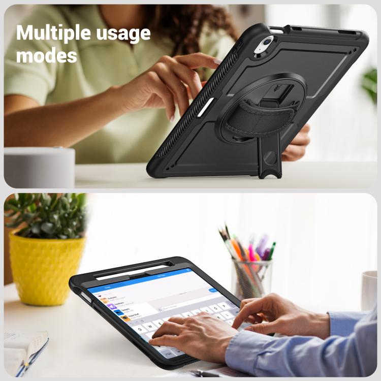 For iPad Air 11 2025 / 2024 Honeycomb Hand Grip Turntable Stand Tablet Case(Black) - iPad Air 11 2025 / 2024 Cases by buy2fix | Online Shopping UK | buy2fix