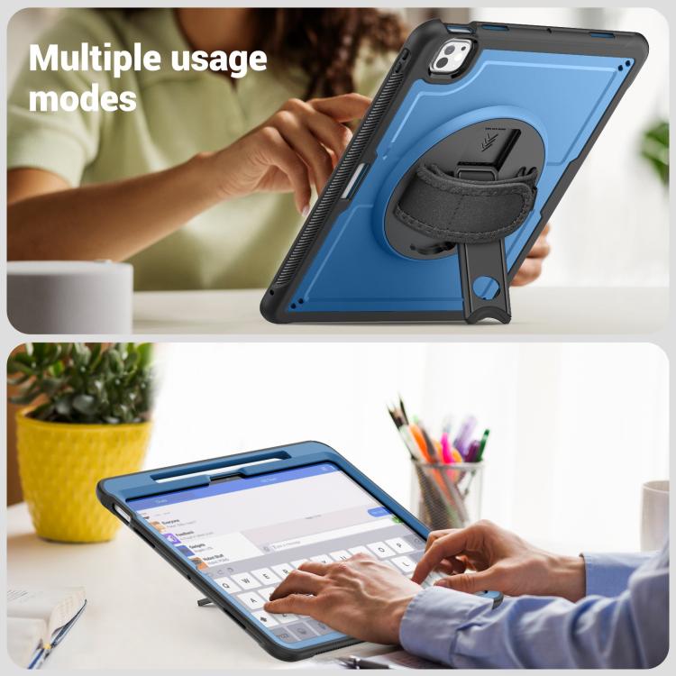 For iPad Pro 13 2024 Honeycomb Hand Grip Turntable Stand Tablet Case(Navy Blue) - iPad Pro 13 2024 Cases by buy2fix | Online Shopping UK | buy2fix