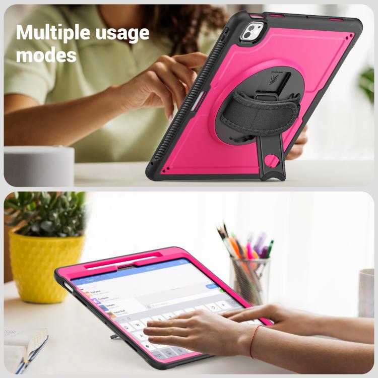 For iPad Pro 13 2024 Honeycomb Hand Grip Turntable Stand Tablet Case(Rose Red) - iPad Pro 13 2024 Cases by buy2fix | Online Shopping UK | buy2fix