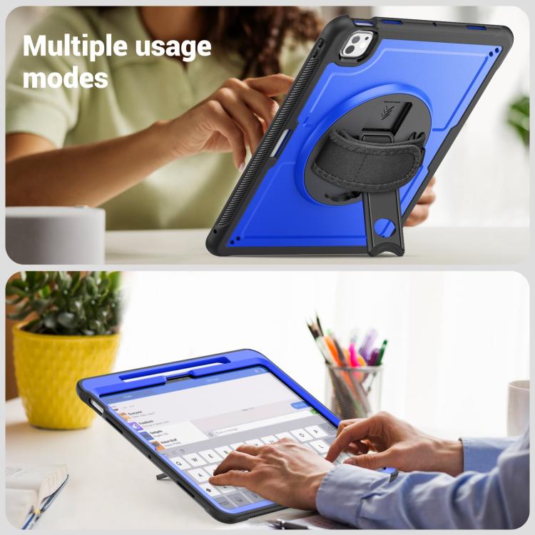 For iPad Pro 13 2024 Honeycomb Hand Grip Turntable Stand Tablet Case(Dark Blue) - iPad Pro 13 2024 Cases by buy2fix | Online Shopping UK | buy2fix