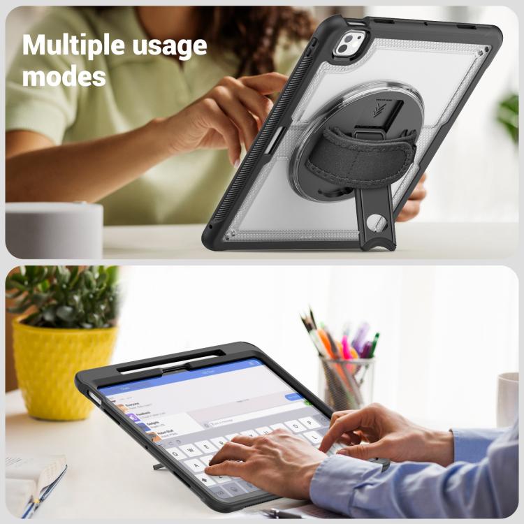 For iPad Pro 13 2024 Honeycomb Hand Grip Turntable Stand Tablet Case(Transparent) - iPad Pro 13 2024 Cases by buy2fix | Online Shopping UK | buy2fix