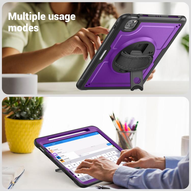 For iPad Air 2022 10.9 / Pro 11 2022 Honeycomb Hand Grip Turntable Stand Tablet Case(Purple) - iPad Pro 11 (2022/2021) Cases by buy2fix | Online Shopping UK | buy2fix