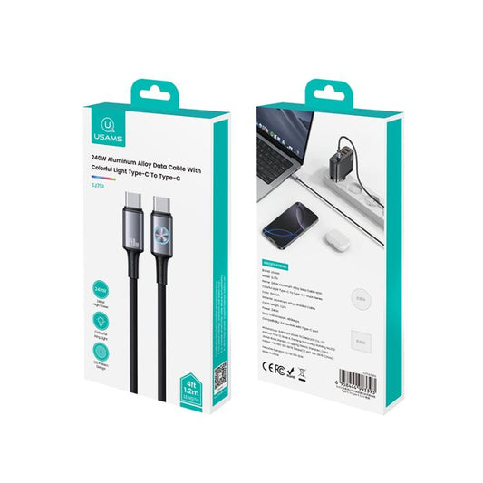USAMS SJ751 240W Type-C to Type-C Aluminum Alloy Data Cable with Colorful Light, Length: 1.2m(Gold) - USB-C & Type-C Cable by USAMS | Online Shopping UK | buy2fix