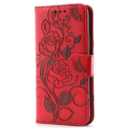 For iPhone Air Rose Butterfly Embossed Leather Phone Case(Red) - iPhone Air Cases by buy2fix | Online Shopping UK | buy2fix