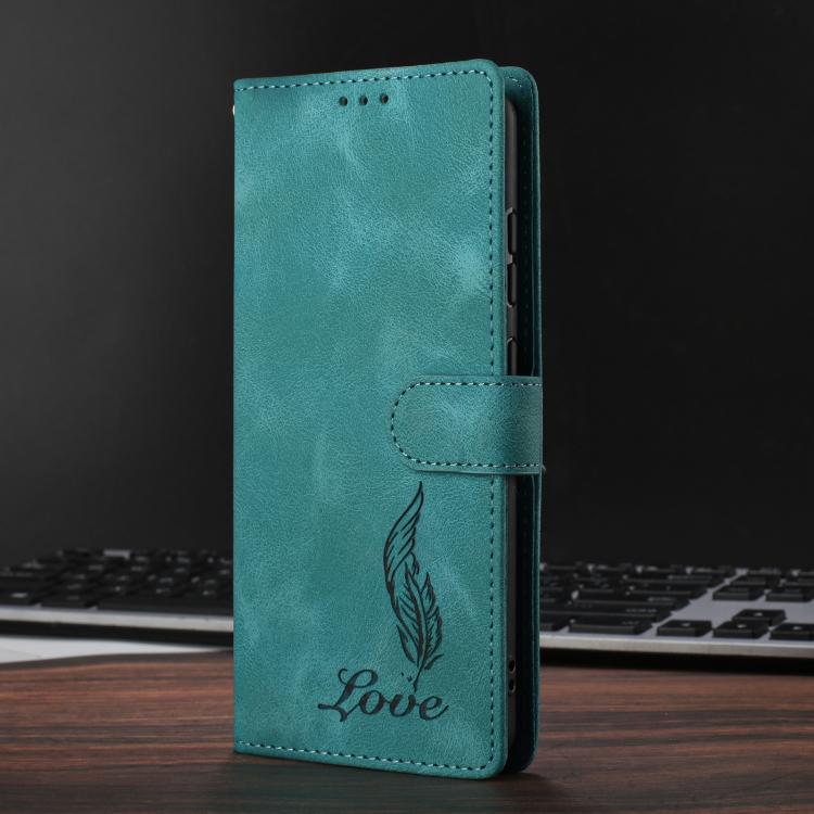 For Google Pixel 10 Pro Skin Feel Embossed Feather Leather Phone Case(Green) - Google Cases by buy2fix | Online Shopping UK | buy2fix