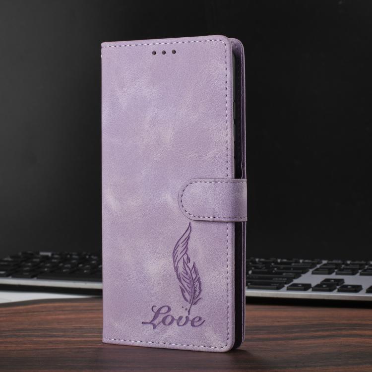 For Google Pixel 10 Pro Skin Feel Embossed Feather Leather Phone Case(Purple) - Google Cases by buy2fix | Online Shopping UK | buy2fix