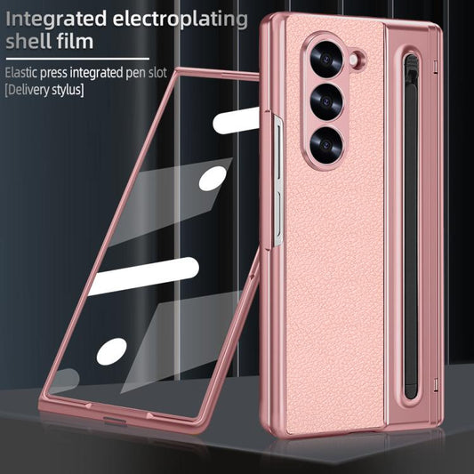 For Samsung Galaxy Z Fold6 5G VIETAO Electroplating Integrated Pen Slot Folding PU Phone Case with Stylus(Pink) - Galaxy Z Fold6 5G Cases by VIETAO | Online Shopping UK | buy2fix