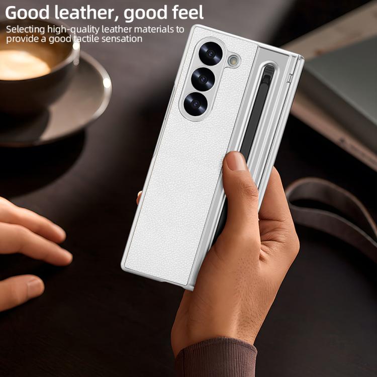 For Samsung Galaxy Z Fold5 5G VIETAO Electroplating Integrated Pen Slot Folding PU Phone Case with Stylus(White) - Galaxy Z Fold5 Cases by VIETAO | Online Shopping UK | buy2fix