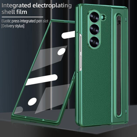 For Samsung Galaxy Z Fold4 5G VIETAO Electroplating Integrated Pen Slot Folding PU Phone Case with Stylus(Green) - Galaxy Z Fold4 5G Cases by VIETAO | Online Shopping UK | buy2fix