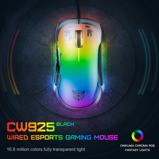 ONIKUMA CW925 12800DPI Colorful RGB E-Sports Gaming Wired Mouse(Black) - Wired Mice by ONIKUMA | Online Shopping UK | buy2fix