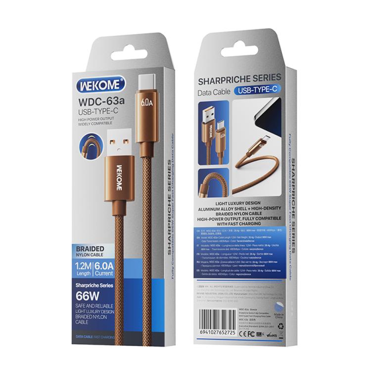 WK WDC-63a 66W USB to Type-C Fast Charging Data Cable, Length: 1.2m(Brown) - USB-C & Type-C Cable by WK | Online Shopping UK | buy2fix