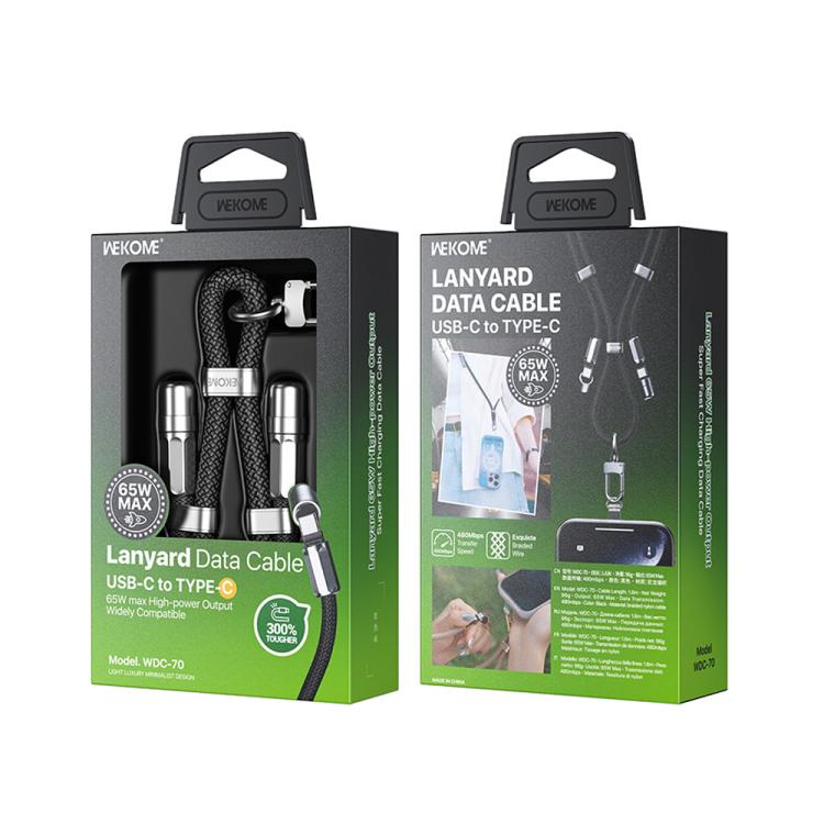 WK WDC-70 65W Type-C to Type-C Phone Lanyard Data Cable, Length: 1.6m(Black) - USB-C & Type-C Cable by WK | Online Shopping UK | buy2fix