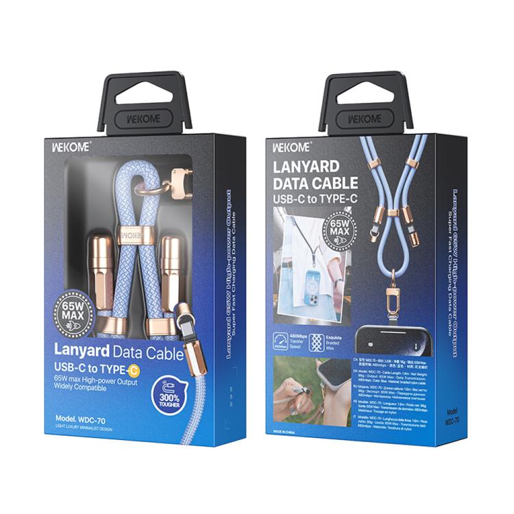 WK WDC-70 65W Type-C to Type-C Phone Lanyard Data Cable, Length: 1.6m(Blue) - USB-C & Type-C Cable by WK | Online Shopping UK | buy2fix