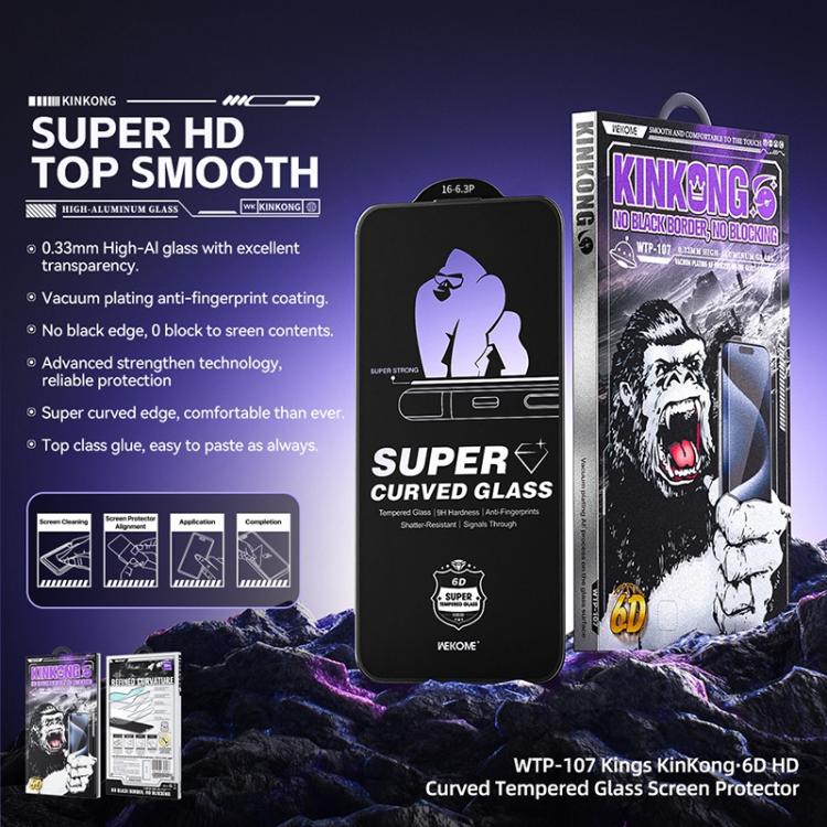 For iPhone 16 Pro WK WTP-107 Kings KinKong 0.33mm 6D Curved HD Tempered Glass Film, No Black Frame - iPhone 16 Pro Tempered Glass by WK | Online Shopping UK | buy2fix