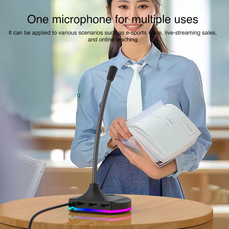 USB Multi-function Microphone RGB Light Built-in Sound Card(White) - Microphone by buy2fix | Online Shopping UK | buy2fix