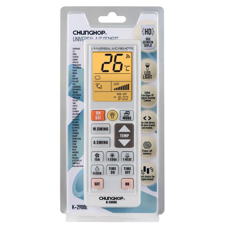 CHUNGHOP K-2988E Universal Air Conditioner Remote Control with Torch and LCD backlight(White) - Air-Conditioner by CHUNGHOP | Online Shopping UK | buy2fix