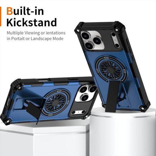 For iPhone 17 Pro Shockproof Kickstand Metallic Shaft MagSafe Phone Case(Blue) - iPhone 17 Pro Cases by buy2fix | Online Shopping UK | buy2fix