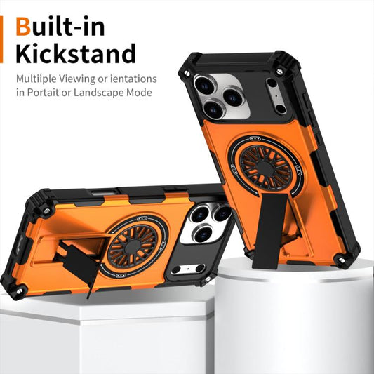 For iPhone 17 Pro Shockproof Kickstand Metallic Shaft MagSafe Phone Case(Orange) - iPhone 17 Pro Cases by buy2fix | Online Shopping UK | buy2fix