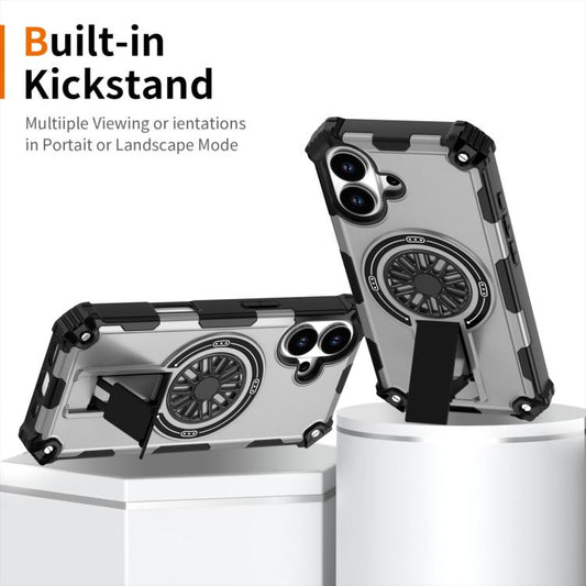 For iPhone 17 Shockproof Kickstand Metallic Shaft MagSafe Phone Case(Silver) - iPhone 17 Cases by buy2fix | Online Shopping UK | buy2fix