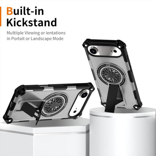 For iPhone Air Shockproof Kickstand Metallic Shaft MagSafe Phone Case(Silver) - iPhone Air Cases by buy2fix | Online Shopping UK | buy2fix