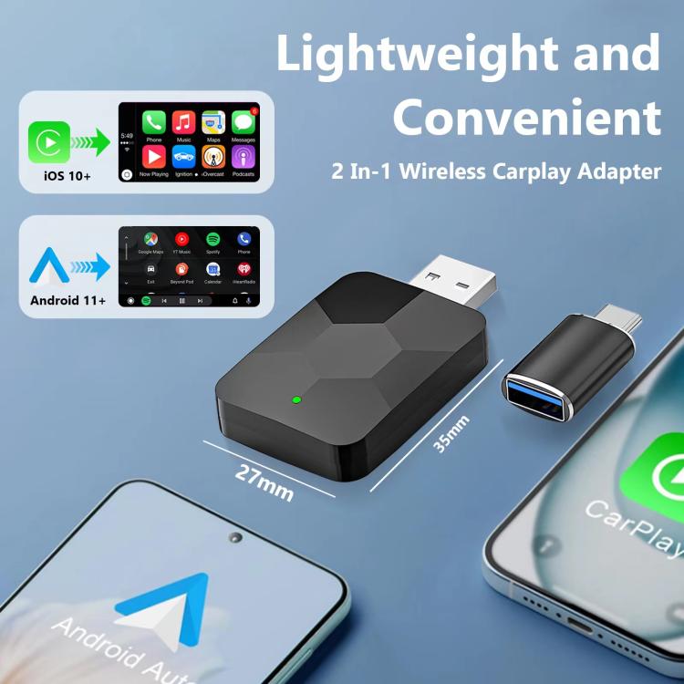 2 in 1 USB Wired to Wireless Car CarPlay / Android Auto Box Adapter(Black) - Bluetooth Adapters by buy2fix | Online Shopping UK | buy2fix