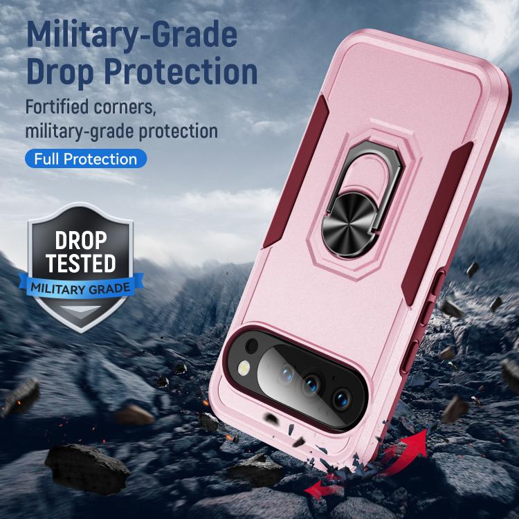 For Google Pixel 10 Pro Pioneer Armor Heavy Duty PC + TPU Phone Case with Holder(Pink+Rose Red) - Google Cases by buy2fix | Online Shopping UK | buy2fix