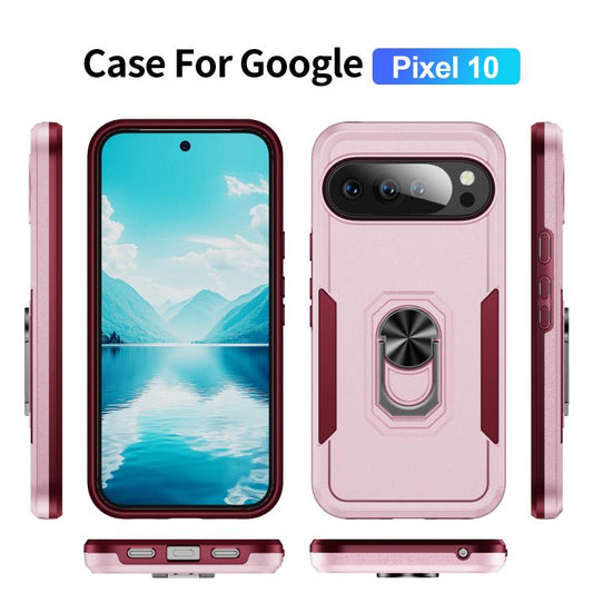 For Google Pixel 10 Pioneer Armor Heavy Duty PC + TPU Phone Case with Holder(Pink+Rose Red) - Google Cases by buy2fix | Online Shopping UK | buy2fix